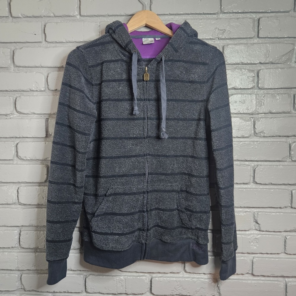 Matix Mens Hoodie Sweatshirt Terry Cloth Grey Stripe L Purple Full‎ Zip
